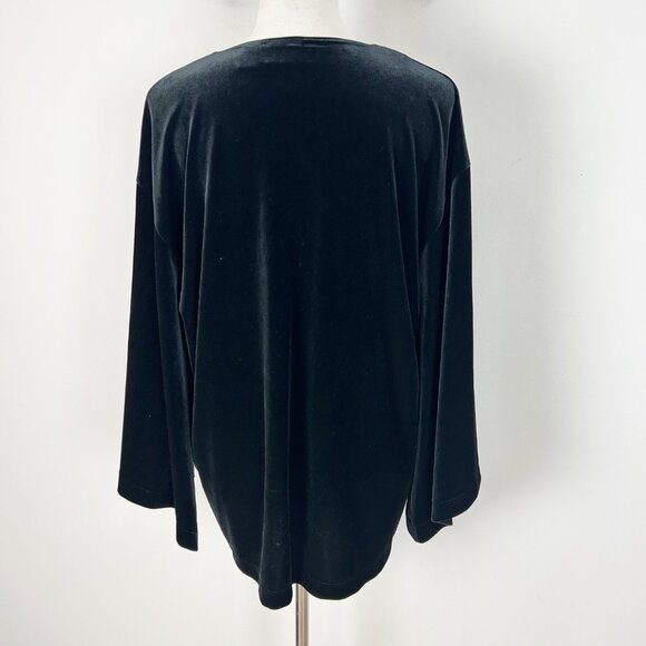 Chico's Black Velvet Cardigan Kaftan Sleeves Rhinestone Button Size 2 Large Wome - Picture 2 of 4